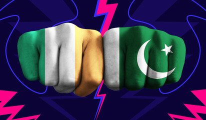 Ireland VS Pakistan T20 Cricket World Cup 2024 concept match template banner vector illustration design. Flags painted on hand with colorful background