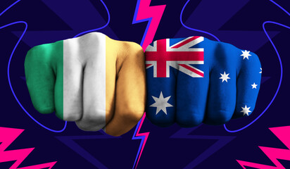Ireland VS Australia T20 Cricket World Cup 2024 concept match template banner vector illustration...