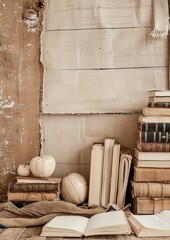 Antique Study Corner: Rustic Educational Materials with Textured Background, Representing Continuous Learning and Growth