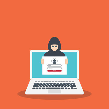 hacker holding sign on laptop clip art preview