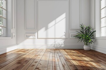 Empty bedroom interior background wooden floor created with Generative AI
