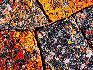 Breccia A colorful breccia with angular fragments of different rocks floating and backlit to show