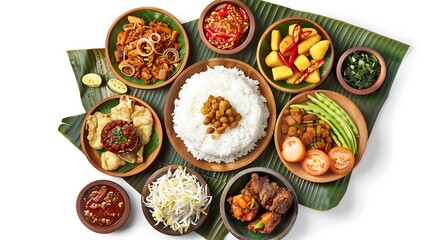 Authentic Indonesian Cuisine Flat Lay on White Background in High Definition 8K Resolution