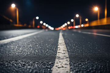 asphalt road leading into the city at night. Selective focus. background