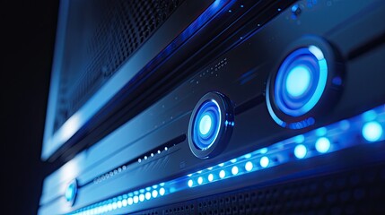 commercial photo, close-up, media room gadgets, bottom view, soft light