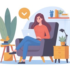 Home office. A man sitting in a chair and working on a laptop