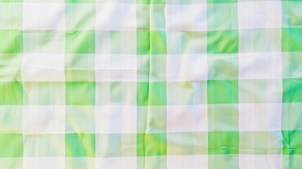 Bright and Airy Green Gingham Tablecloth Pattern on White Background with Soft Shadows, Evoking a Sunny Day