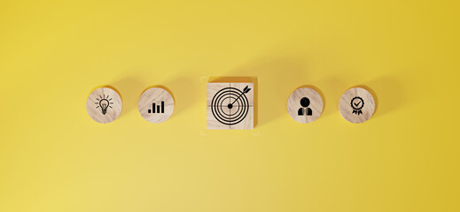 woods block step on table with icon Action plan, Goal and target, success and business target concept, project management, company strategy.