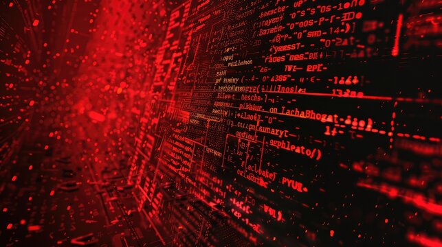 Binary code. Red glowing background with binary code. AIG535
