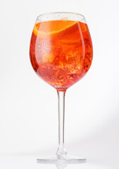 Aperol spritz cocktail with orange slice and ice