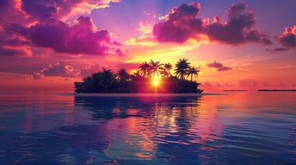 Vibrant sunset view on an island filled with colorful skies