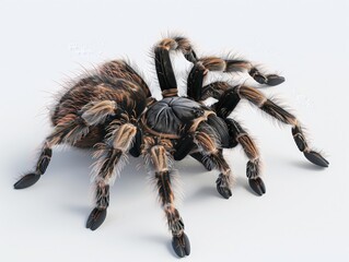 A closeup of a tarantula on a white background