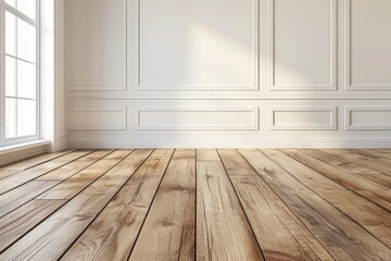 Naklejka premium Empty bedroom interior background wooden floor created with Generative AI