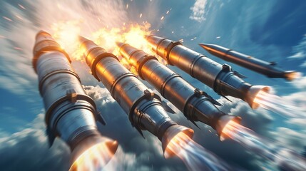 Rocket Missile Fly Into The Space