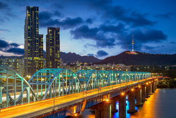 night view of seoul by han river in south korea