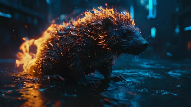 fire hedgehog in the water