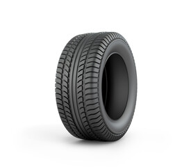 Black rubber car tire on a white background.