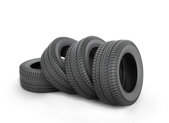 Four black rubber tires on a white background.