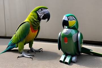 A robot parrot and a real parrot
