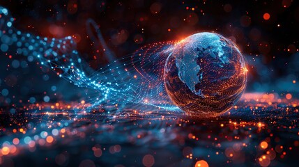 Network traffic visualized across a digital Earth. stock image