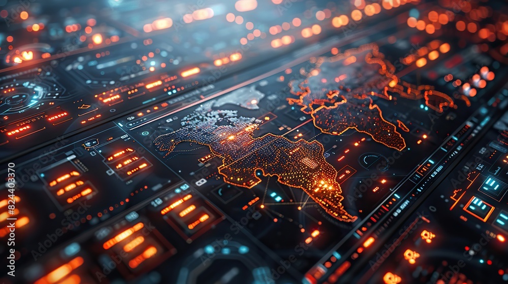 Poster futuristic interface showing global data synchronization. stock image