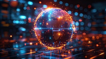 Obraz premium Augmented reality globe displaying worldwide connectivity. photo