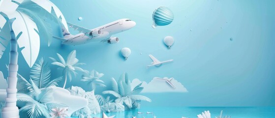 A blue background with a globe and a plane on it