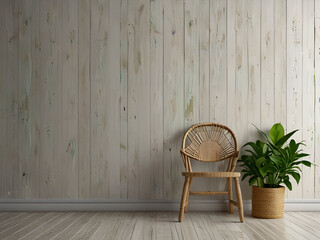 White wooden wall decorating with green plants illustration
