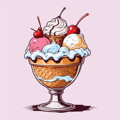 Colorful Ice Cream Sundae Illustration
