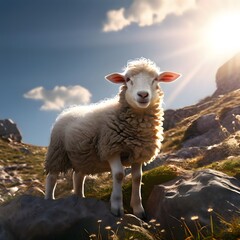 Fototapeta premium Eid al-Adha with Sheep on Batu Hill with Beautiful Views