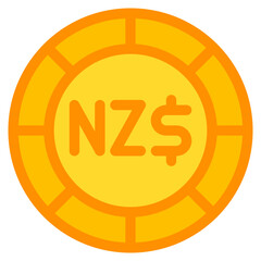 New Zealand dollar, coin, currency, money, cash Icon