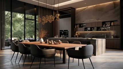 Modern dining room and kitchen