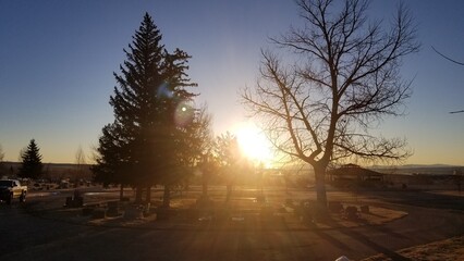 sunset in the cemetery