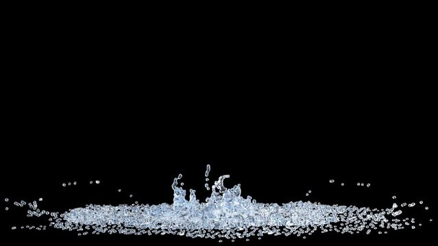3d water splash transparent isolated on black background. 3d render illustration, alpha channel