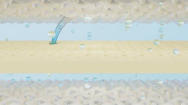 layered sheet material mattress with ventilate shows, bubbles, arrows isolated on blue background. fabric fiber, natural latex, soft, breathable material concept. 3d render illustration, alpha channel