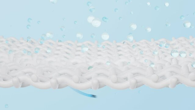 sheet material mattress with ventilate shows, bubbles, arrows isolated on blue background. bubble remove stain. fabric fiber, soft, breathable material concept. 3d render illustration, alpha channel