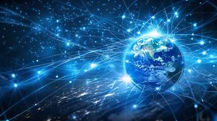 Obraz premium Global Connectivity: A 3D vector illustration of a digital globe with network lines emanating from it