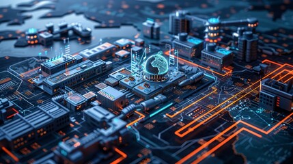 Fototapeta premium Global Health: A 3D vector illustration of a futuristic medical facility