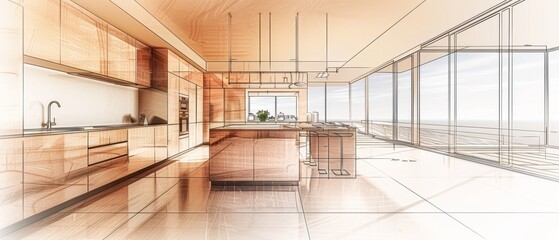 Modern Kitchen Design Concept Sketch.