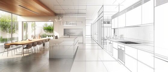 Modern Kitchen Design Concept Sketch.