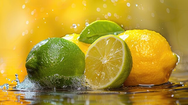 Natural Lemon and Lime on a Bright Background