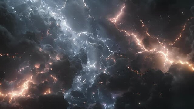 The sky is transformed into a canvas of crackling crawling lightning bolts.
