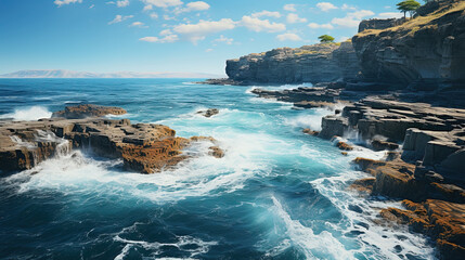 Beautiful Cliffs Wide Sky Rough Waves Landscape Background