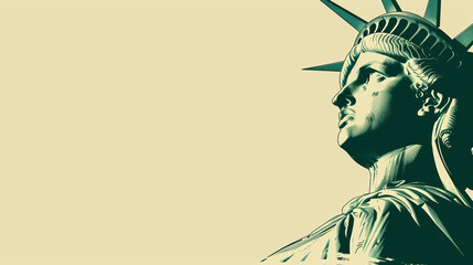 Abstract Pop Art Style Statue of Liberty Illustration in Green and Beige Background