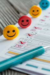 Customer satisfaction survey with multiple-choice form and smiley icons
