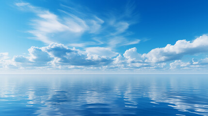 Blue sky over calm sea. Blue sea and sunny sky on horizon over calm water