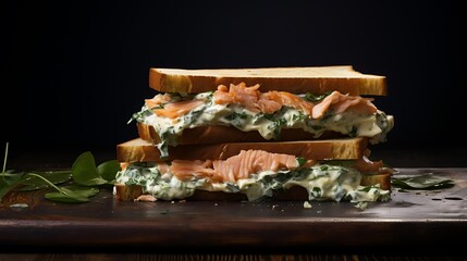 Salmon salted sandwich with spinach and cream cheese