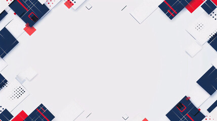 A white background with a blue, red, and white geometric design