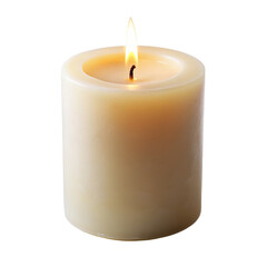 A candle with a lit flame on transparent background