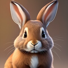 Cute Brown Bunny on Solid Background